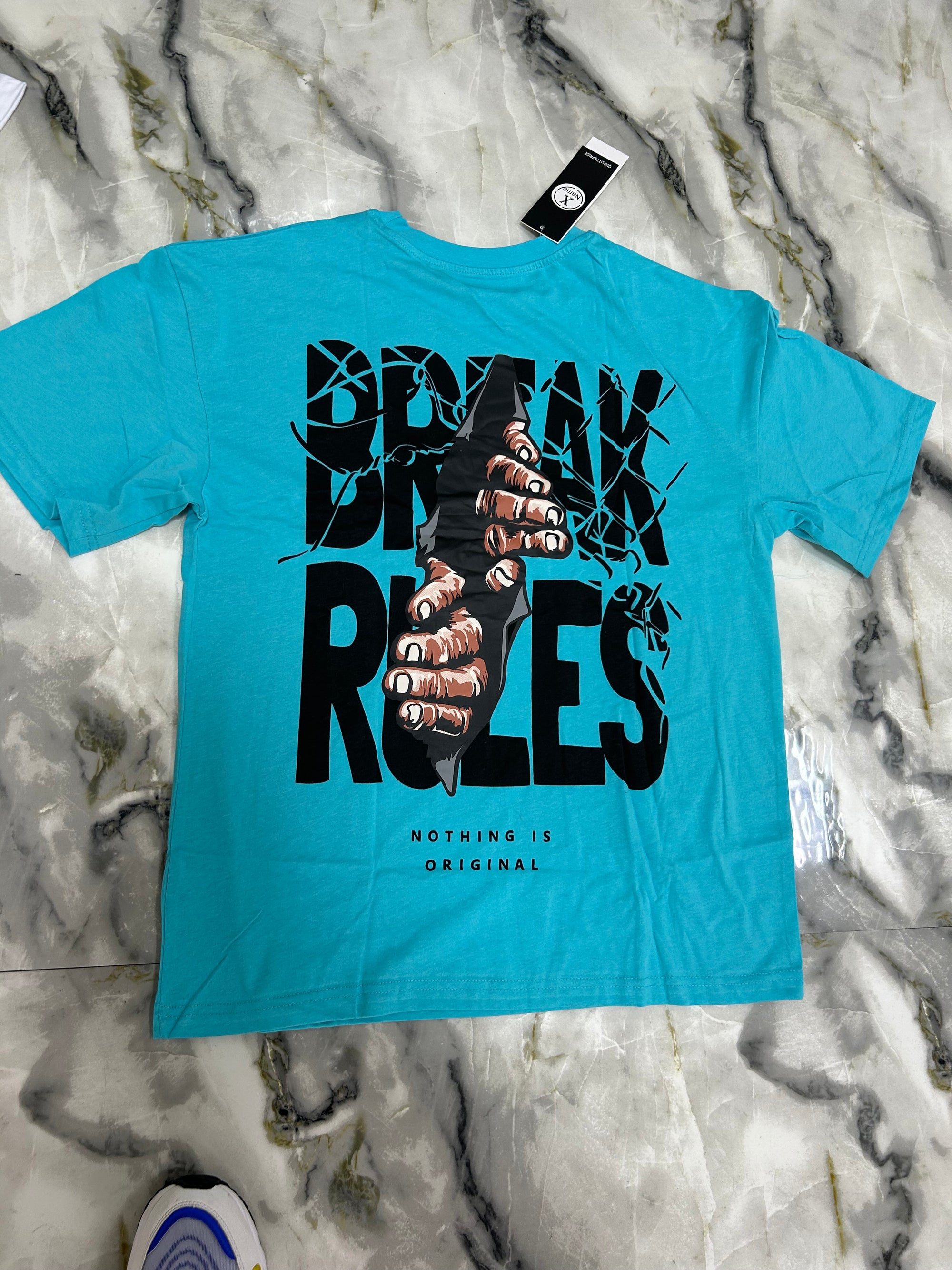 T-shirt X Name broke rules azzurro